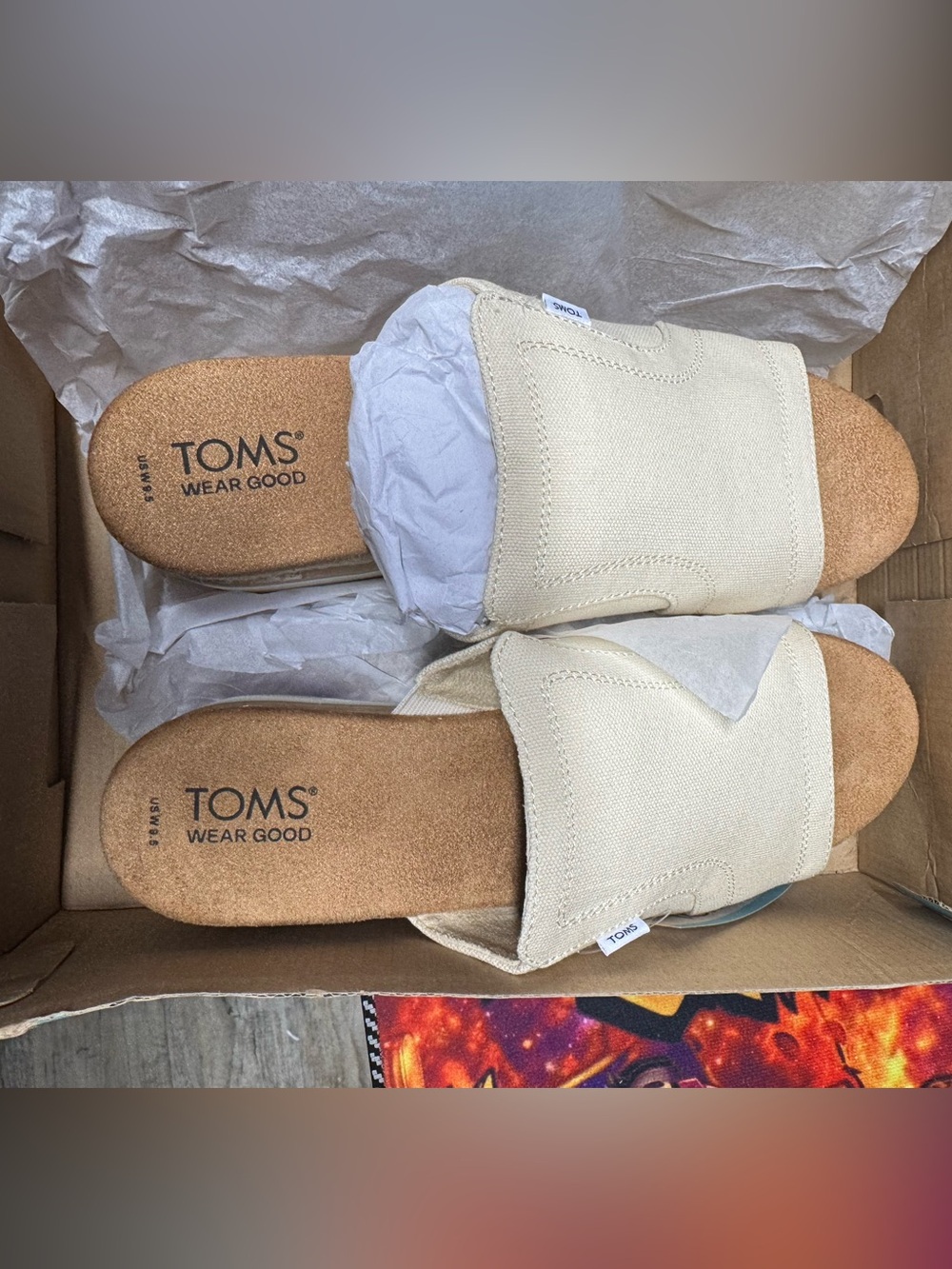 TOMS Cream Canvas Slide Sandals